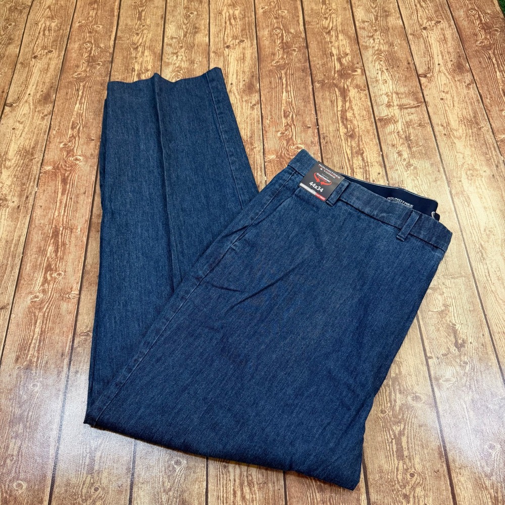 Roundtree & Yorke Stewart Classic Pants Mens 44x34 Blue CoreComfort Flat Front